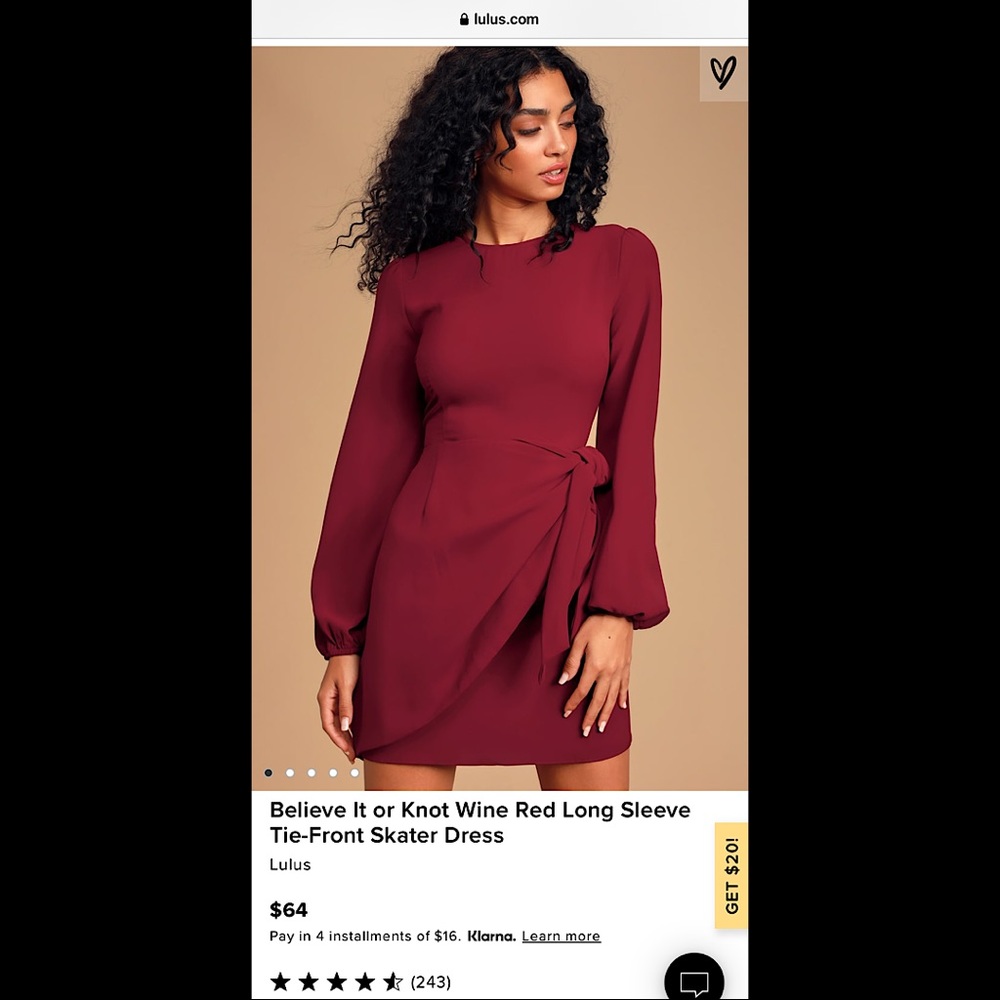 Long-Sleeve Tie Front Red Wine Dress